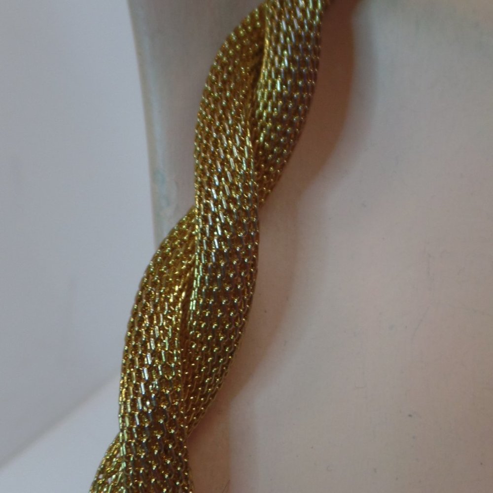 Vintage Antiqued Gold Tone Mesh Metal Thick Rope Chain With Tassel 37" - Picture 2 of 11